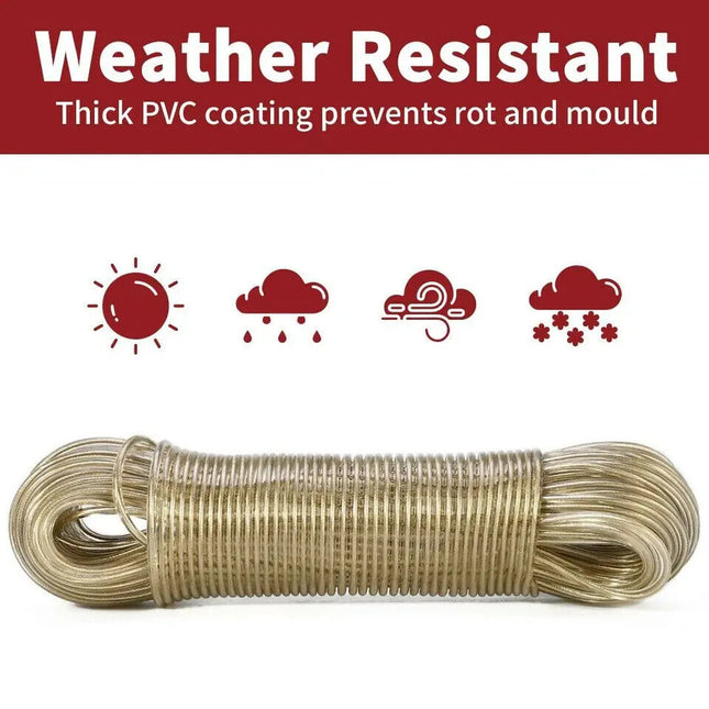 10m Washing Line Rope Strong Steel Core Laundry Clothes Lines