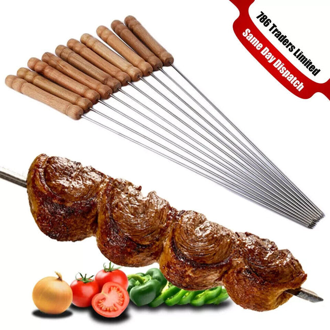 12 pcs BBQ SKEWERS WOOD HANDLE 30CM