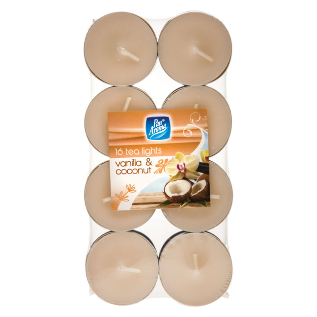 16 Pack Colour Tea-lights - Vanilla & Coconut