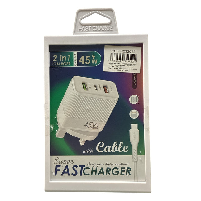 2 in 1 Super Fast Charging with Cable 45w