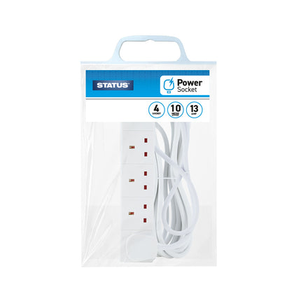 4 Way 10 Mtr Extension Socket White Plug