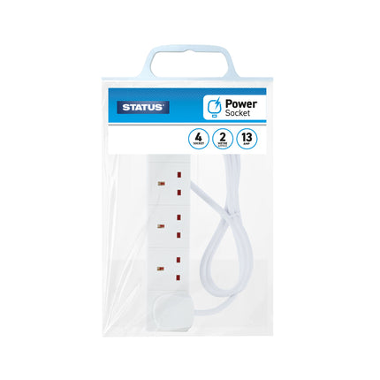 4 Way 2 Mtr Extension Socket White Plug 1 pk
