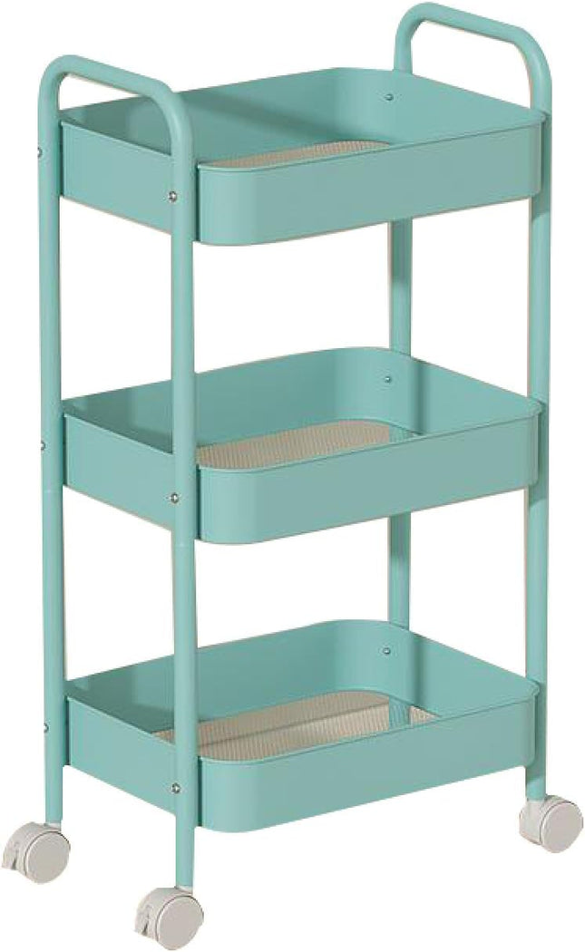 3 Layers Carbon Steel Trolley Shelf Double Armrest with Wheels Storage Rack