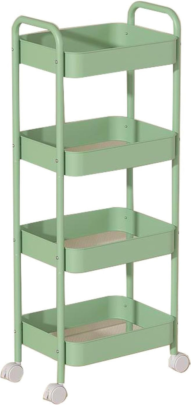 4 Layers Carbon Steel Trolley Shelf Double Armrest with Wheels Storage Rack