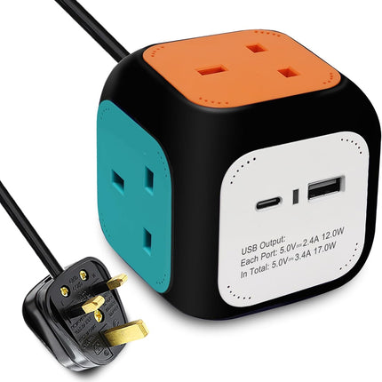 Power Cube 4 Way Socket with USB Charger 1 Type A+ 1 Type C