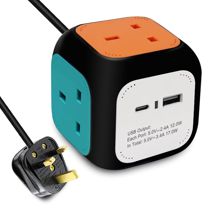 Power Cube 4 Way Socket with USB Charger 1 Type A+ 1 Type C