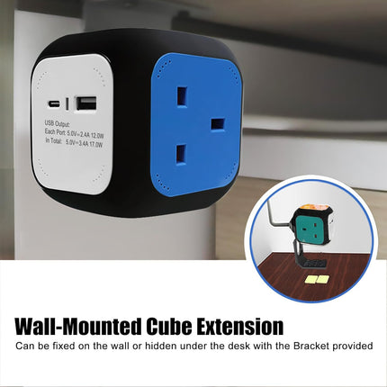 Power Cube 4 Way Socket with USB Charger 1 Type A+ 1 Type C