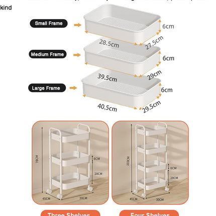 4 Layers Carbon Steel Trolley Shelf Double Armrest with Wheels Storage Rack