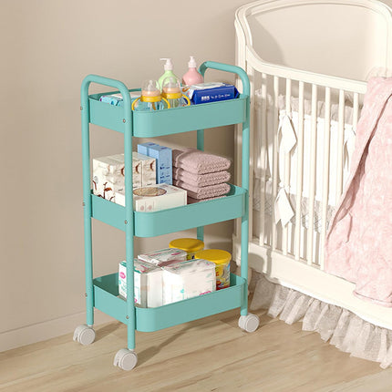 3 Layers Carbon Steel Trolley Shelf Double Armrest with Wheels Storage Rack