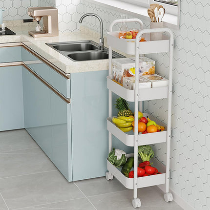 4 Layers Carbon Steel Trolley Shelf Double Armrest with Wheels Storage Rack