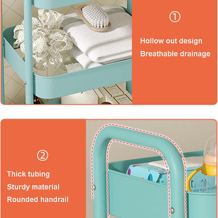 3 Layers Carbon Steel Trolley Shelf Double Armrest with Wheels Storage Rack