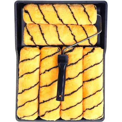 9" PAINT ROLLER SET 7pcs TRAY HANDLES WITH 5 TIGER SLEEVE ROLLERS DIY