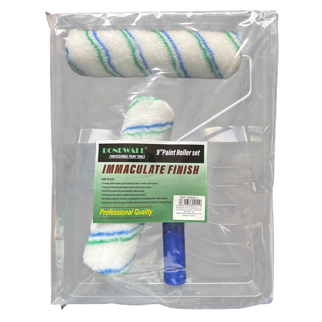 9" Paint Roller Set 2 Sleeves with Tray Heavy Duty