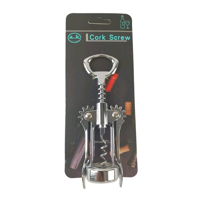 Chrome Corkscrew & Wine Bottle Opener 18cm