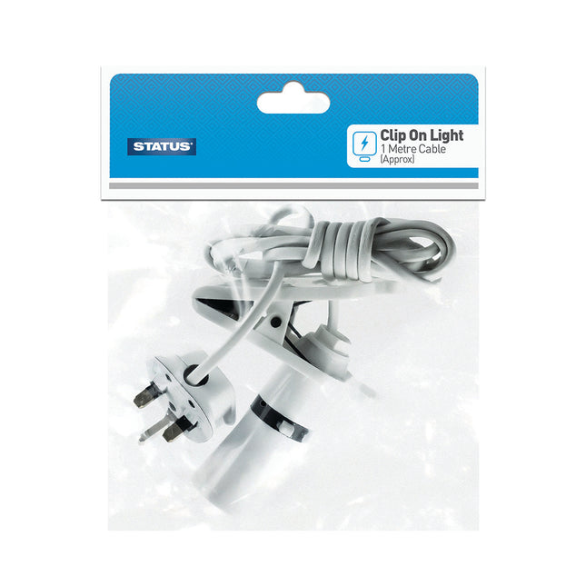 Clip on Light 1Mtr Cable White Plug 1 pk