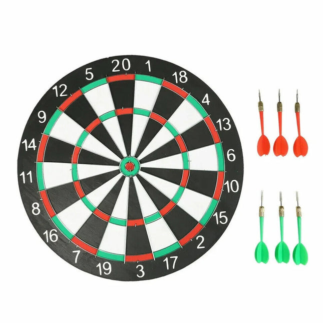 DART BOARD GAME FOR ADULTS KIDS DARTBOARD + 6 DARTS PUB SET NEW 16" DOUBLE SIDED