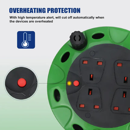 Extension Cable Reel 13Amp 4 Sockets Garden Tools Light 5/10/15/25/50m Cable