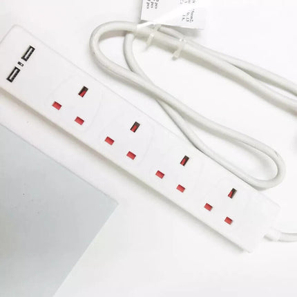 Extrastar 4 Gang with 2 USB Port Main Power Socket Extension Lead UK Plug 1m 13A
