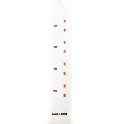 Extrastar 4 Gang with 2 USB Port Main Power Socket Extension Lead UK Plug 1m 13A