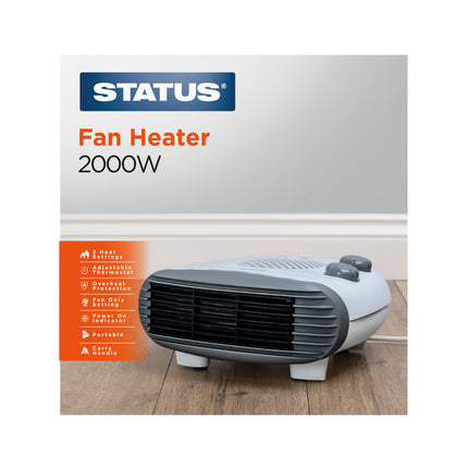 Flat Fan Heater 2000w White 2 Heat Settings with Adjustable Thermostat 1 pk