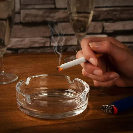 Glass Ashtray Cigarette Smoking Round Ash Tray Stackable Home Pub Garden