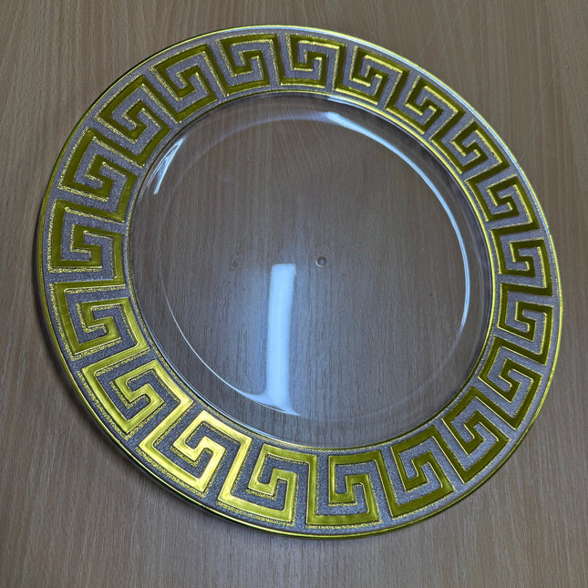 Round Shape Plastic Transparent Gold Platted Serving Tray Size 33cm