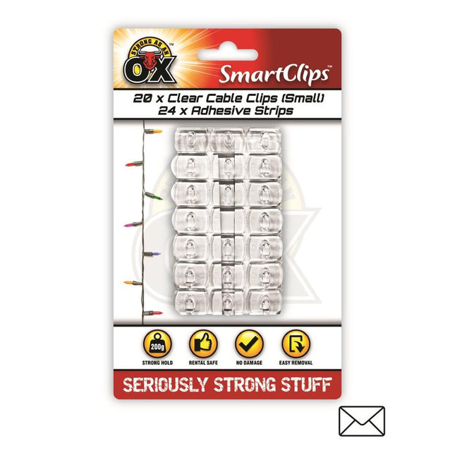 SAAO CLEAR CABLE CLIPS, ADHESIVE STRIPS SMALL-44PC