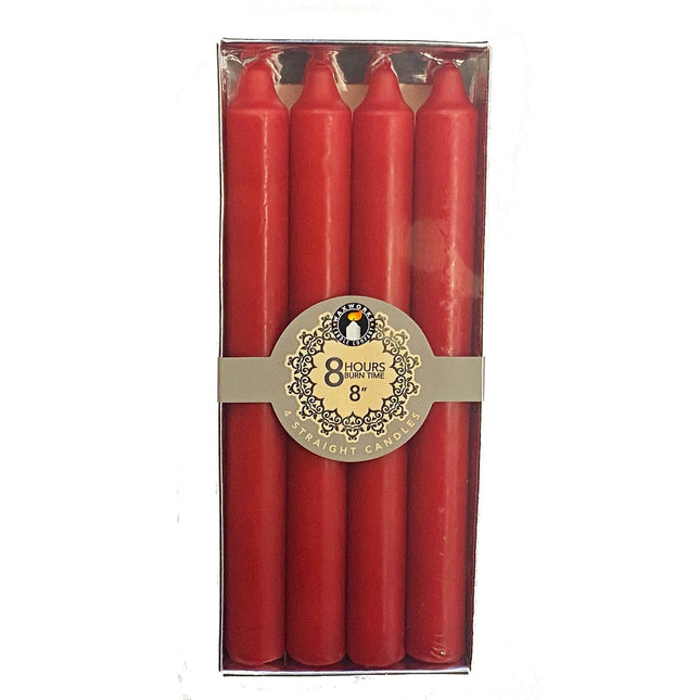 Set Of 4 8'' Straight Candles - Red