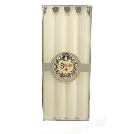 Set Of 4 8'' Straight Candles - White