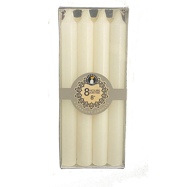 Set Of 4 8'' Straight Candles - White