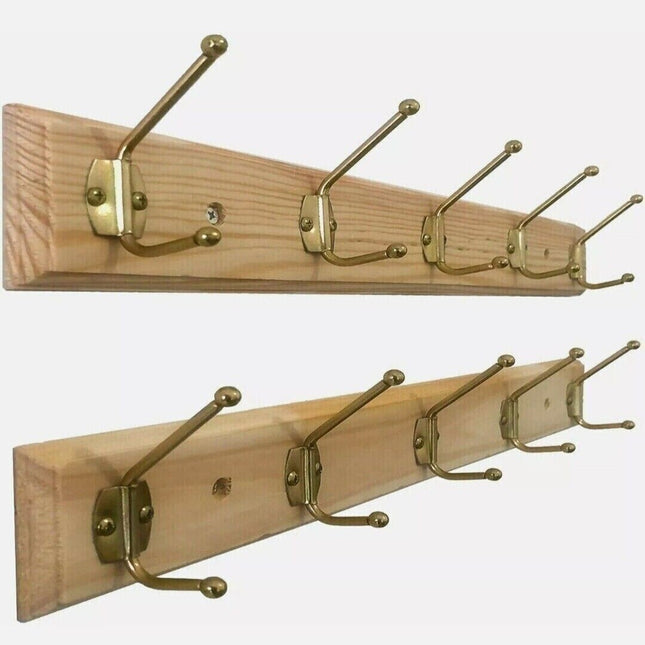 Strong Wooden Wall Coat Hangers Clothes Pine Wood Rack Hooks Pegs 10 Hooks